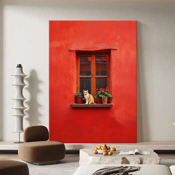 Yusenyi cat on the window sill living room decorative painting sofa hand-painted oil painting bedroom red hanging painting entrance high-grade black titanium aluminum brushed picture frame glass customized size/screen/outer frame contact customer service free painting on the wall purely hand-painted oil painting by master with 30 years 100 handmade paintings within 10 days other types