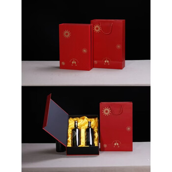 Fantasy red wine carton double pack portable paper bag wine packaging box high-end 2-bottle wine box empty box customization 2507 red double carton