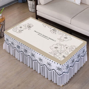 Mufan living room coffee table tablecloth cover rectangular dining table all-inclusive protective pad waterproof and oil-proof no-wash leather printed tablecloth elegance-romantic flower language width 80*length 130*h 35cm