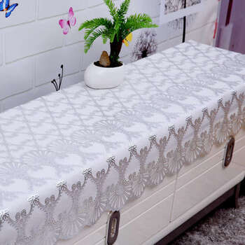 Yusenyi tv cabinet coffee table tablecloth waterproof bedside table shoe cabinet cover rectangular entrance mat cover peacock silver 60x350cm