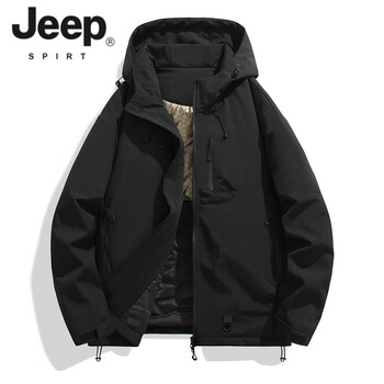 Jeep spirit mountain outdoor soft shell three-in-one assault top men's autumn and winter thickened american functional windproof couple jacket black s