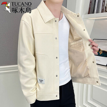 Woodpecker (tucano) men's jacket spring and autumn 2026 new korean style slim, handsome, light and mature style spring youth casual jacket top off-white l 105-120 pounds recommended by the store manager