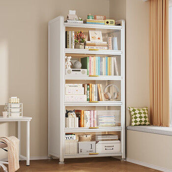 Shuaishi (shuaishi) steel bookshelf integrated wall-mounted light luxury vertical narrow slit storage cabinet living room flip storage storage rack sandwich bookcase 50cm long 6 layers - flip folding door free adjustable foot pads
