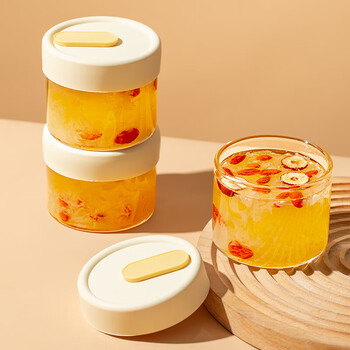 Home story (katei story) bird's nest portable bottle food grade high temperature resistant can be steamed, preserved and stewed fish maw special cup glass empty bottle small household beige - 240ml single pack bird's nest portable bottle