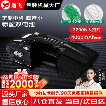 逸飞电动打包机 塑钢带捆扎机手提式pet塑钢带pp带捆扎器 热熔免扣小型手持打包机v3两电一充 京仓速配