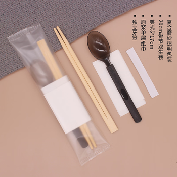 He jiagong disposable chopsticks four-piece set, restaurant commercial set, take-out packaging, transparent four-in-one tableware, frosted transparent american spoon 6.8g, 1000 sets