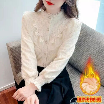 Radinka 2025 autumn and winter new style velvet thickened lace bottoming shirt for women petite top with doll collar shirt mmd lace splicing style velvet l recommended 105-115 pounds