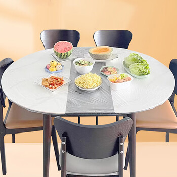 Disposable drawstring tablecloth waterproof and oil-proof no-wash round table rectangular thickened elastic transparent tablecloth for party and wedding white 1.6m diameter round table丨square table within 2.5m long and wide 30 pcs