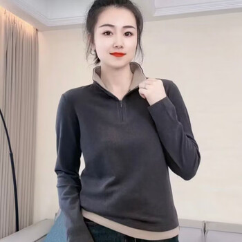 Yalu stand-collar double-sided german velvet bottoming shirt for women 2025 autumn and winter versatile warm long-sleeved korean fashion half-zip top dark gray l 105-120 catties