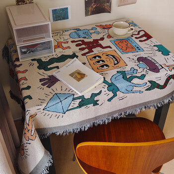 Musong tablecloth indoor outdoor picnic mat coffee table desk american cute retro style ins cotton gauze tablecloth sand release cotton gauze jacquard-graffiti 180x180