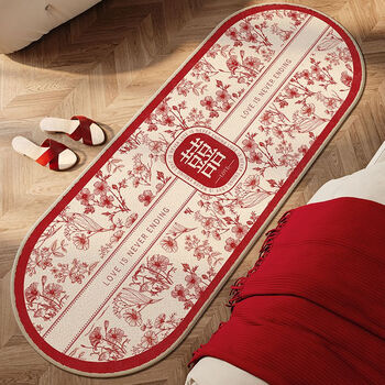 Fantasy carpet bedroom living room wedding festive bedside floor mat household autumn and winter plush thickened light luxurious high-end easy care flowers happy oval loop velvet oval 60x180cm