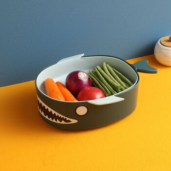 Fantasy shark creative double-layered fruit plate draining vegetables washing vegetables washing rice drainage basin kitchen thickened fruit washing artifact qinglan