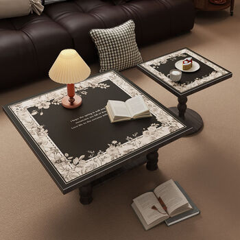 Fantasy retro square table mat, waterproof and oil-proof square tablecloth, atmospheric eight immortals table, small square table, coffee table tablecloth, handa flowers, pebbled leather, 65x65cm, wipe clean