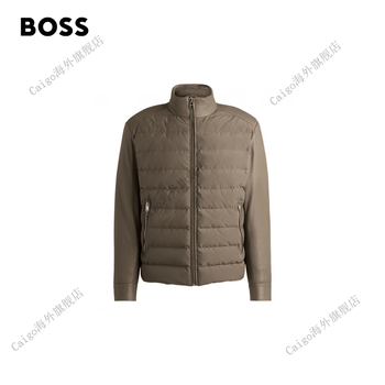 Boss men's sheep leather sleeve padded jacket 376-khaki one size 50