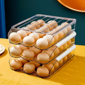 Chunwu xihua slide design refrigerator storage box egg crisper kitchen egg box anti-fall large multi-layer egg storage artifact 54 pieces three-layer slide type () transparent model