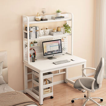 Yusenyi desk bookshelf integrated table student home computer desk bedroom writing table wall hole board desk white + white frame with hole board without cabinets and chairs 90x50x174cm