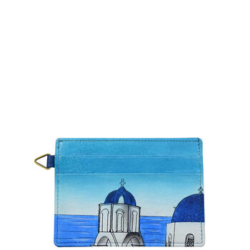 Anna by anuschka women's leather credit card holder - hand painted exterior flamingo fever, magical greece, one size magical greek one size