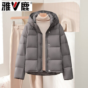 Yalu yunduo puff down jacket women's short 2026 new fashion hooded thickened bread jacket winter trendy jacket gray s 80-125 catties
