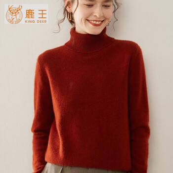 King deer ordos soft and warm autumn and winter new cashmere women's high lapel 7-needle thickened warm pullover sweater london red s