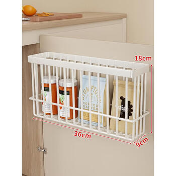 Fantasy kitchen wall-mounted punch-free storage rack black and white creative iron storage rack door behind the refrigerator side artifact white large size