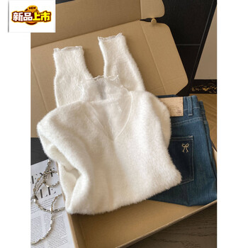 Chujing mink velvet sweater women's winter thickened top pure lust style lace splicing half turtleneck sweater off-white m 98kg-108kg