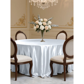 Fantasy outdoor tablecloth 2025 new pearlescent high-end rectangular satin dessert tablecloth, snow-white high-density woven thickened exquisite satin, suitable for 240cm round table/splicing, tablecloth diameter 380cm