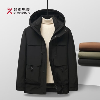 Kbxng jinba men's hooded down jacket 2025 winter new men's wear middle-aged warm and windproof business casual versatile outer black 14xl (190) 100a