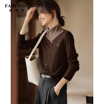 Faberza brand half turtleneck bottoming shirt for women in autumn and winter, color matching fake two-piece simple and elegant elegant inner top, dark brown color l 115kg-125kg
