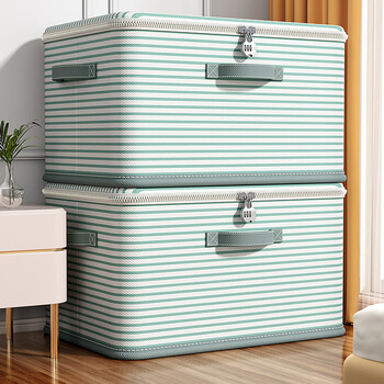 Yusenyi clothes storage box with lock for household clothes and quilts organizer large capacity extra large foldable pack of 2 - extra large green stripe lock model can hold approximately 15 sweaters or thin coats/