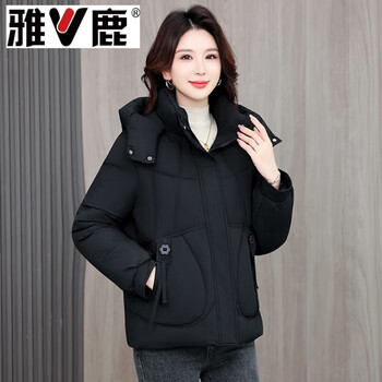 Yalu brand winter down jacket women's short 2026 new fashion hooded small white duck down thickened large size jacket black xl recommended 85-105 catties