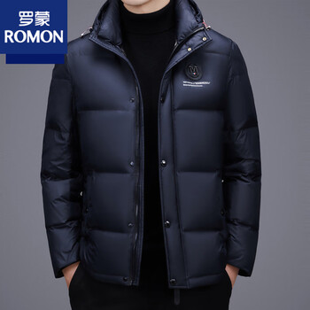 Romon men's hooded down jacket men's 2025 new thickened warm and cold-proof 90 white duck down jacket trendy for young and middle-aged people dark blue m recommended 85-100 pounds