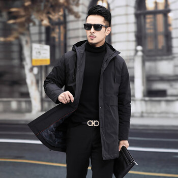 Yaya 2025 autumn and winter lightweight down jacket men's hooded mid-length thickened warm windbreaker middle-aged business casual jacket black l 175/92a