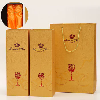 Fantasy red wine packaging gift box double packaging bag empty box 2 bags wine gift bag red wine handbag cardboard double gift box set) gold