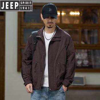 Jeep spirit work jacket men's spring and autumn 2026 new short loose clothes high-end thin stand-up collar windproof jacket for men purple m