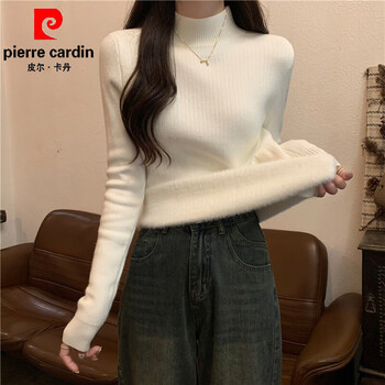Pierre cardin autumn and winter half turtleneck slim fit long-sleeved bottoming sweater top thickened one-piece velvet warm white sweater for women white (version) one size fits all high elasticity 70-125 pounds
