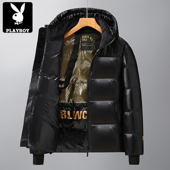 Playboy (playboy) black gold down jacket for men and women thickened long new winter warm over-the-knee hooded goose down couple jacket trendy short s 85 100 jin