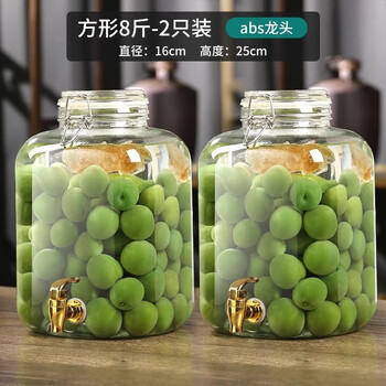 The middle shopkeeper special green plum wine bottle for soaking wine glass bottle sealed bayberry home-brew container wine tank wine barrel soaking tank square 8 catties + golden faucet x2