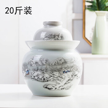 Beijing carefully selects jingdezhen pickle jar household ceramic jar pickle jar earthenware old-fashioned sealed jar salty pickle jar xd-snowscape pickle jar (20 pounds of water) free 1 chopstick 1