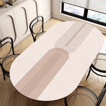 Fantasy new oval leather dining table mat with light luxury and high-end sense curved tablecloth waterproof, oil-proof and anti-scalding coffee table table mat z-shuirong curved table 2 (grey bottom leather) 50x100cm high quality leather