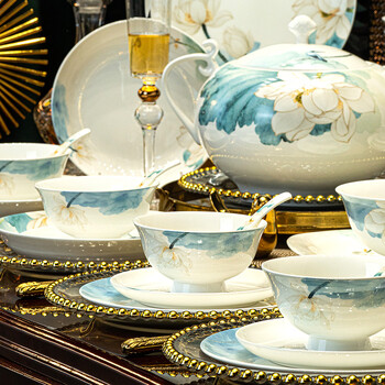 Red peony dish set household jingdezhen bone china high temperature tableware complete set of chinese bowls ceramic dishes chopsticks gift box hehemeimei supports dishwashers gift box 62 pieces