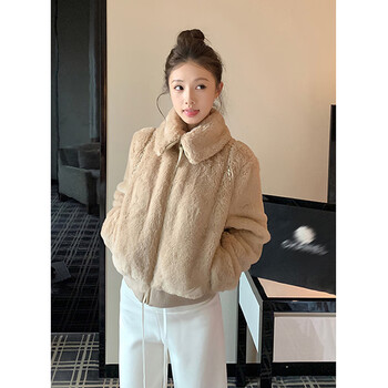 Rangwu coat autumn and winter women's latest 2025 tops high-end thick fur coat small short style foreign style beige korean style lapel fur coat m recommended 85-110 pounds