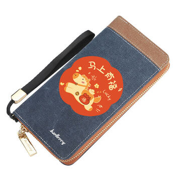 Qiji red pony pattern wallet creative zodiac card holder new year of the year blessings second dimension purchasing blue long style-blessed soon