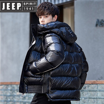 Jeep spirit down jacket men's medium long plus velvet thickened 2025 new winter jacket korean style trendy handsome warm hooded black short m 90-120 jin