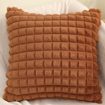 Jun yuexi nordic style pillow sofa living room light luxury high-end khaki cushion plush cover bedside pillow waist pillow fixed single-sided rabbit fur mesh coffee color 50cm*70cm pillowcase single