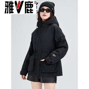 Yalu pai overcomes down jacket women's short jacket 2026 winter new style waist hooded white duck down thickened warm jacket black s _80-100 catties