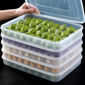 He jiagong dumpling storage box for refrigerator, frozen dumpling box, food-grade dumpling special tray for frozen dumplings, tray protection, large size - transparent, 2 layers, 2 covers