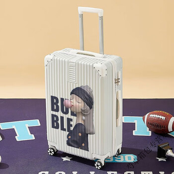 Ye yu suitcase female student small lightweight trolley case cartoon graffiti travel password box male crescent white/zipper style 26 inches 20 options suitable for long-distance travel