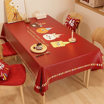 Mufan (mufan) tablecloth no-wash oil-proof tablecloth cute cartoon imitation lambskin coffee table rectangular non-slip dining table mat waterproof cover yarn base tablecloth-animal party-red 140*140cm