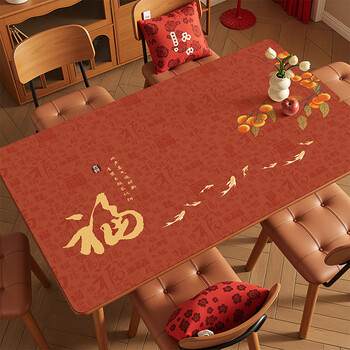 Lange red table mat silicone table mat waterproof and oil-proof no-wash 2026 new light luxury high-end coffee table table mat fu shi nayu new year table mat 60*120cm