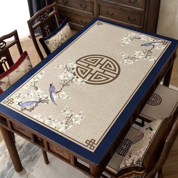 Junyuexi high-end new chinese-style solid wood coffee table tablecloth leather dining table mat waterproof, oil-proof, anti-scalding, no-wash chinese style mat table magnolia 80*80cm